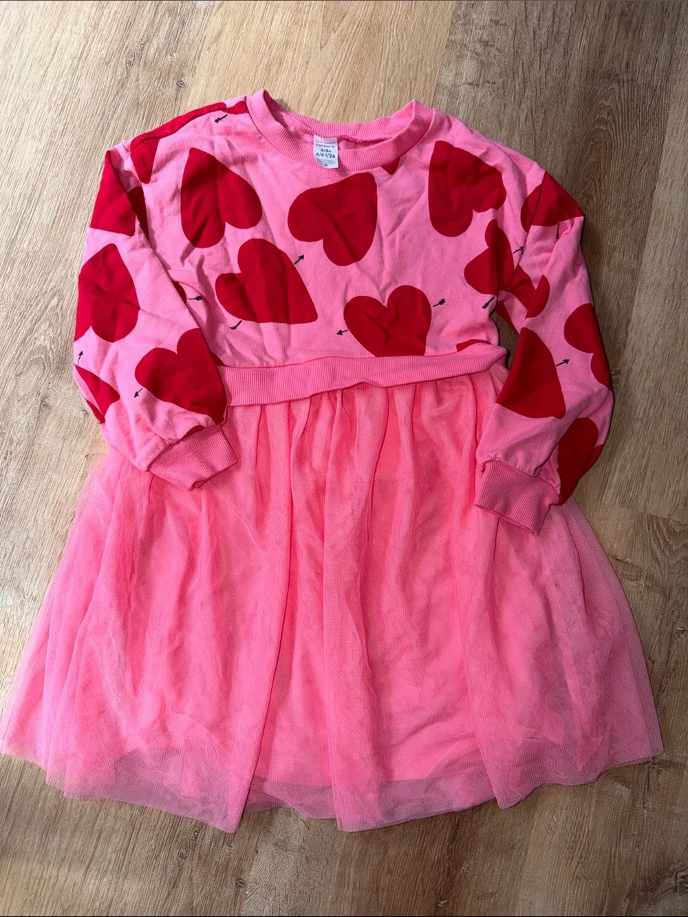 NWOT Carters Valentines Dress Pink Heart Print Tulle Dress Long Sleeves size 6